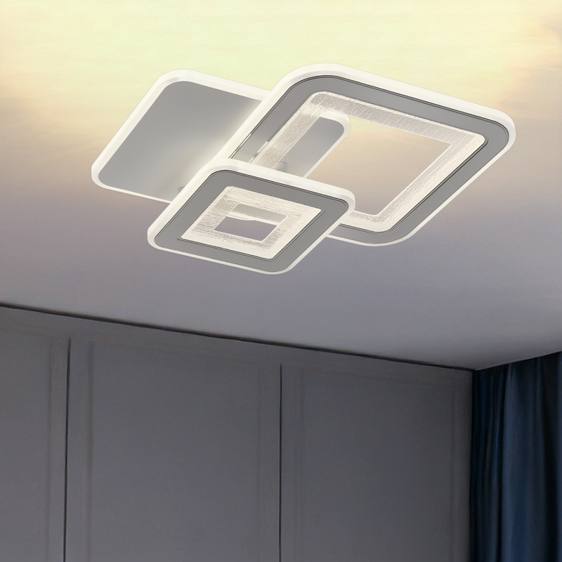 Lustra LED SQUARE 34W, 3 Patrate, lumina Rece/Calda/Neutra, Alb