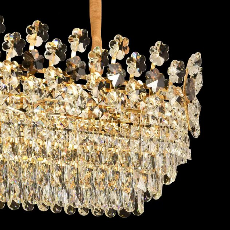 Candelabru Cristal CC6705/900X350GD 9x E14, Diametru 90cm, Auriu Lucios, Inaltime Reglabila