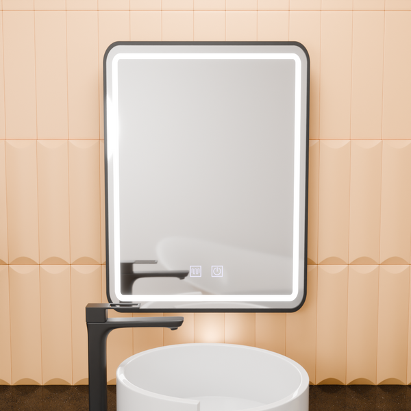 Oglinda LED Rectangulara, 50x70cm, Taglio Touch, Sistem Dezaburire, Rama Neagra