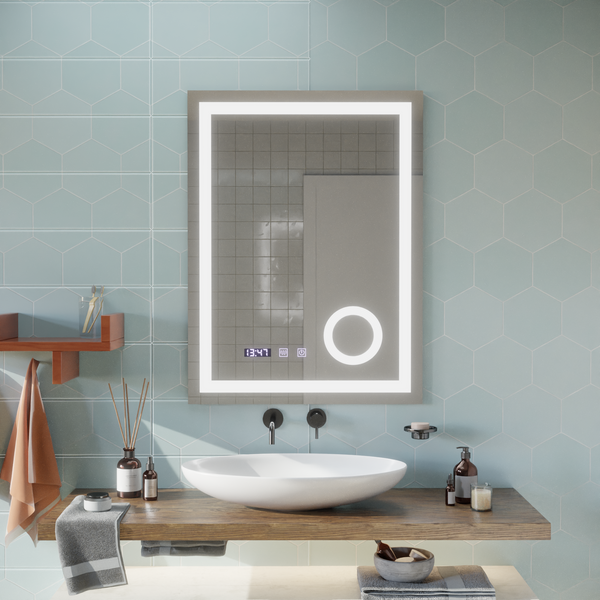 Oglinda LED Touch NIVERA Sistem Dezaburire, Ceas si Temperatura 60x80 cm Lupa Cosmetica