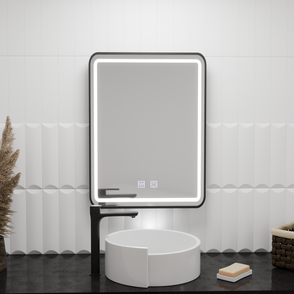 Oglinda LED Rectangulara 90x75cm Edge LUMINOUS Touch Sistem Dezaburire, Rama Neagra