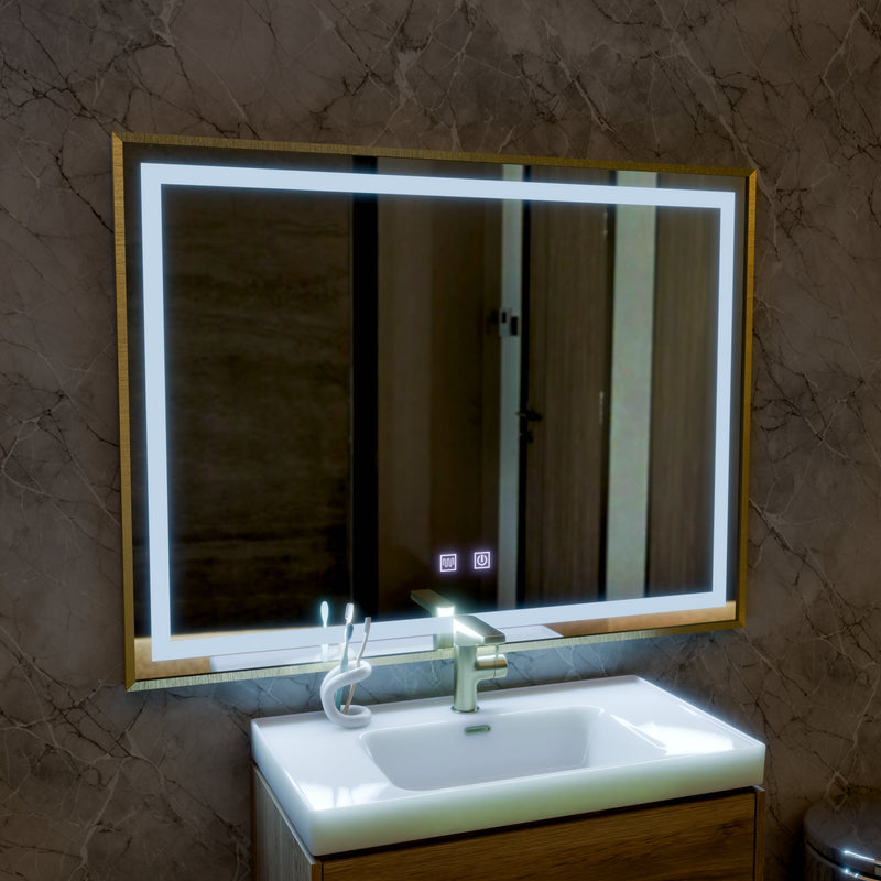 Oglinda LED Touch Kalahiri, 80x60 cm, functie Dezaburire, Rama Auriu Brushed