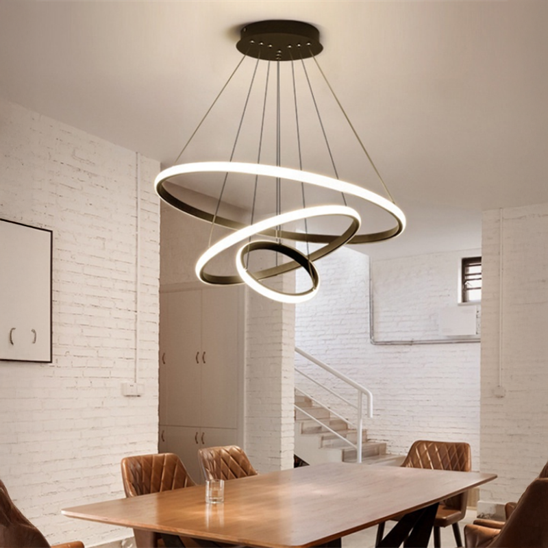 Lustra LED suspendata RICCI 45W, 3 Cercuri, lumina Rece/Calda/Neutra, Negru, Inaltime Reglabila