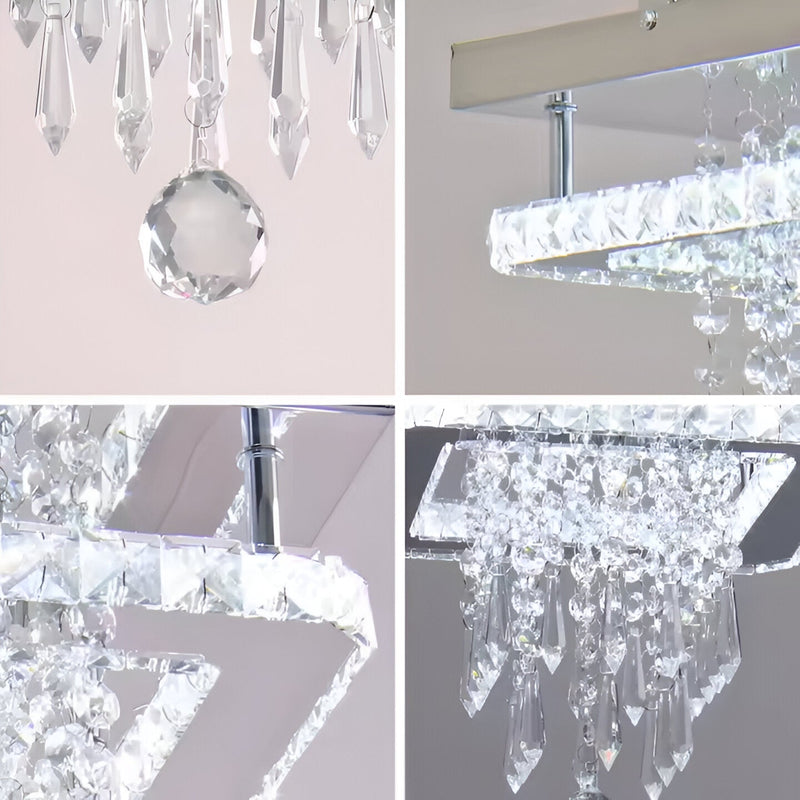 Candelabru LED Alberico Patrat, 19W, Lumina Rece/Calda/Neutra, Cristal, Crom Lucios