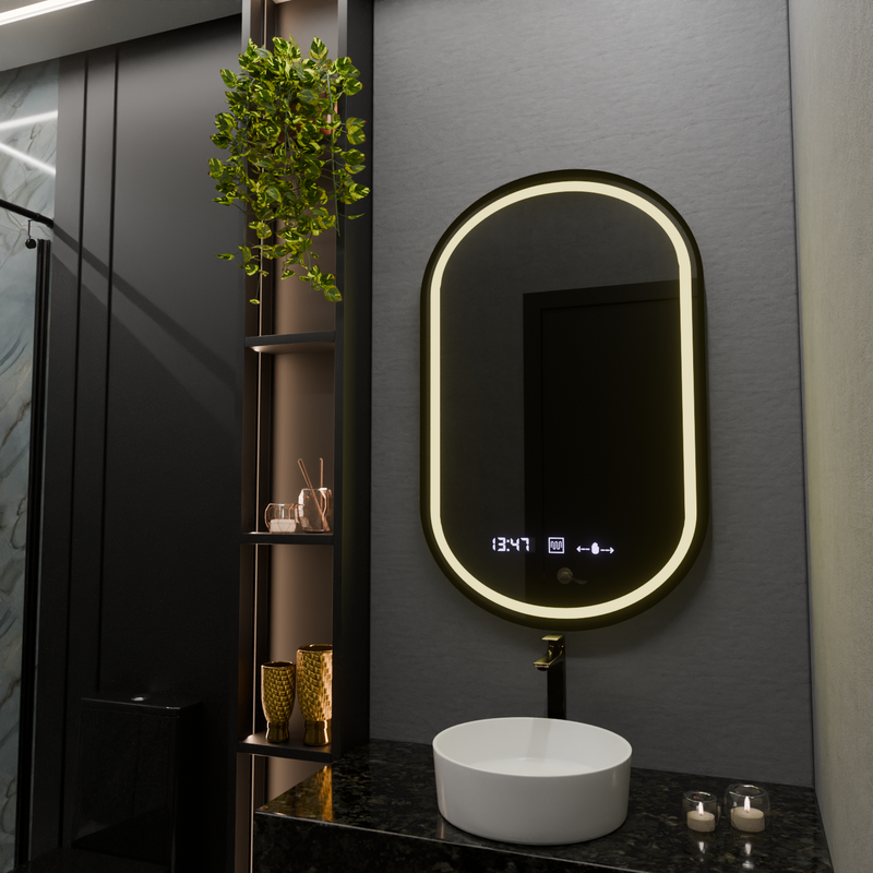 Oglinda LED Ovala, 50x80cm, Alessia MotionGlow Marcello, Sistem Dezaburire, Ceas & Termometru, Dimabila