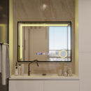 Oglinda LED Senzor MotionGlow Francesca 80x60 cm Lumina Calda/Rece/Neutra Dimabila Rama Negru Brushed Sistem Dezaburire Termometru Ceas Colectia Marcello Funghi