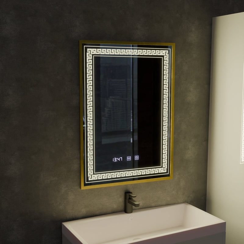 Oglinda LED Touch Bruno Sistem Dezaburire, Ceas si Temperatura 60x80 cm Rama Argintiu Brushed, S84/60X80