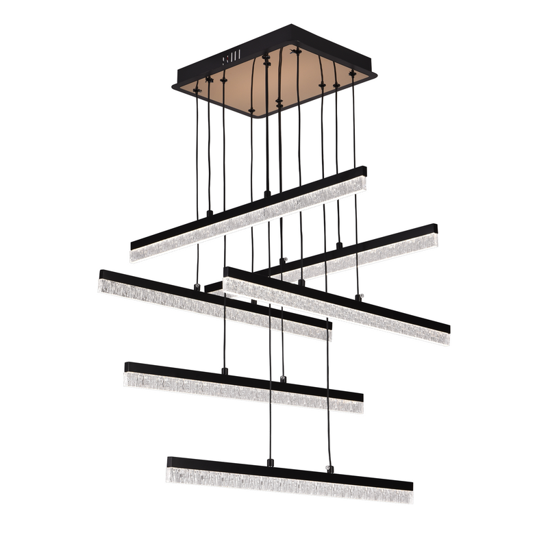 Lustra LED Suspendata Acril LT181/6BK, 84W, Lumina 3000/4000/6000K, Negru, Inaltime Reglabila