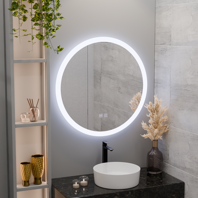 Oglinda LED Rotunda, 60cm, Noxia Touch, Sistem Dezaburire, Dimabila