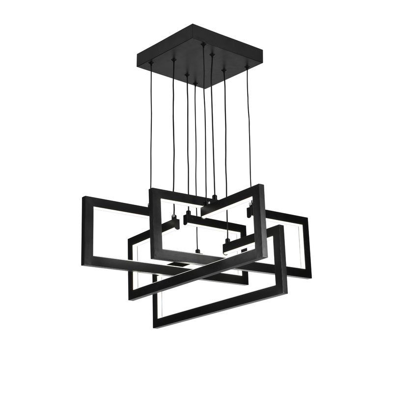 Lustra LED cu telecomanda ,Suspendata 98W, 4 Elemente, lumina Rece/Calda/Neutra, Dimabila, Inaltime Reglabila, Negru