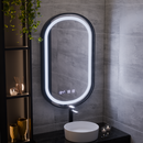Oglinda LED Touch Helmut Sistem Dezaburire, Ceas si Temperatura 50x90 cm Rama Negru Brushed Marcello Funghi