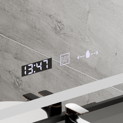 Oglinda LED Rectangulara, 60x80cm, Verite Majeste Noir Motion Glow Marcello, Sistem Dezaburire, Ceas & Termometru, Dimabila