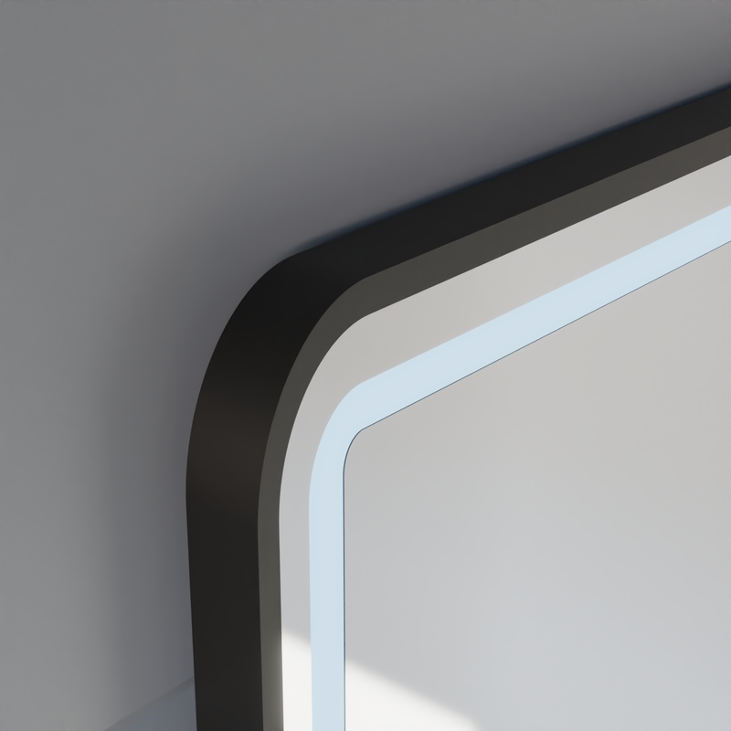 Oglinda LED Touch Gerhard Sistem Dezaburire, Ceas si Temperatura 60x80 cm Rama Negru Brushed