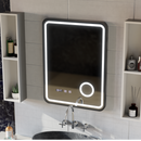 Oglinda LED Touch Ulrich Sistem Dezaburire, Ceas si Temperatura 60x80 cm Rama Negru Brushed Lupa Cosmetica