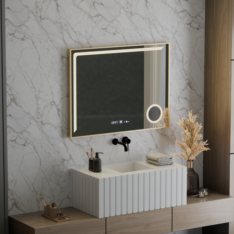 Oglinda LED Senzor MotionGlow Rosalia 80x60 cm Lumina Calda/Rece/Neutra Dimabila Sistem Dezaburire Termometru Ceas Colectia Marcello Funghi