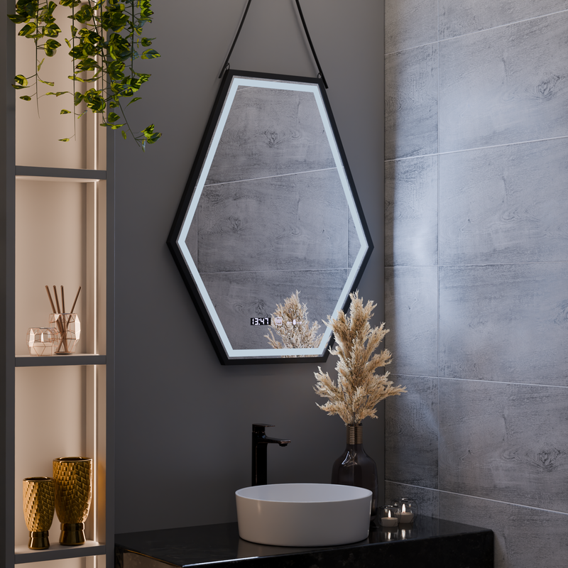 Oglinda LED Rectangulara, 55x70cm, Senzor MotionGlow Marcello, Sistem Dezaburire, Ceas & Termometru, Dimabila