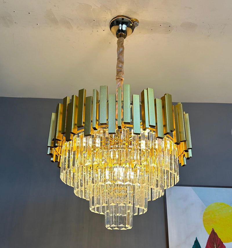 Candelabru Cristal BALMORAL Magno, 9x E14, Diametru 60cm, Auriu, Inaltime Reglabila