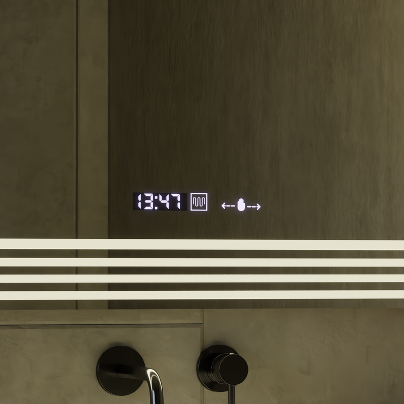 Oglinda LED Rectangulara, 80x60cm, Venezia Senzor MotionGlow Marcello, Sistem Dezaburire, Ceas & Termometru, Dimabila