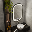 Oglinda LED Touch Helmut Sistem Dezaburire, Ceas si Temperatura 50x90 cm Rama Negru Brushed Marcello Funghi