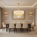 Candelabru Cristal PETAL Magno 13xE14, D60 cm, Auriu, Inaltime Reglabila, Metal si Cristal