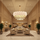 Candelabru Cristal PETAL Magno 13xE14, D60 cm, Auriu, Inaltime Reglabila, Metal si Cristal