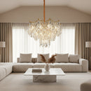 Candelabru Cristal VETRA Eleganza 9xE14, D50 cm, Auriu, Inaltime Reglabila, Metal si Cristal