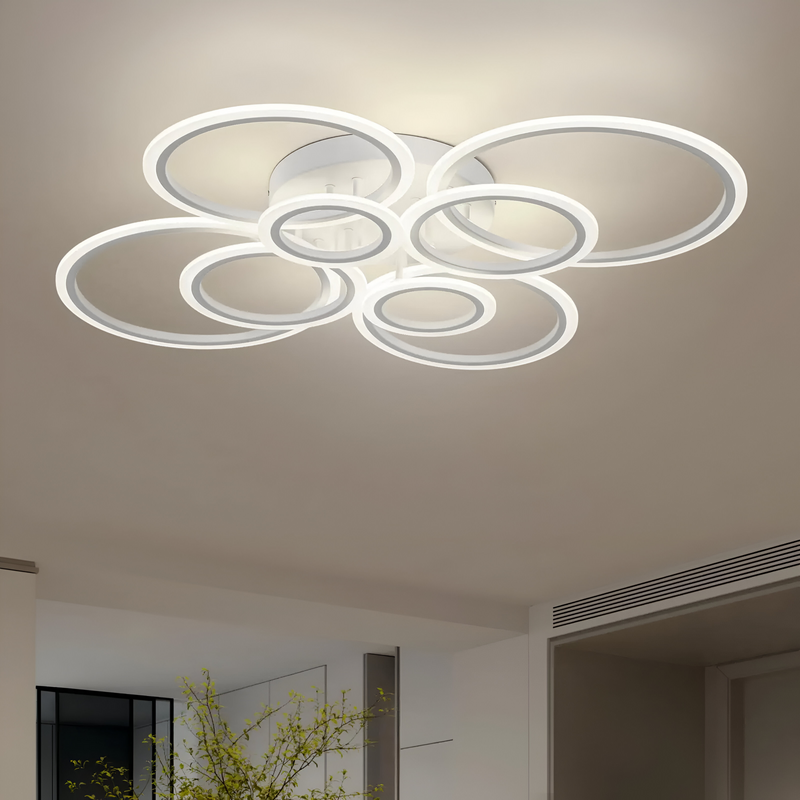 Lustra LED 130W Alb BETTY - 8 Cercuri, Dimabila, Lumina Rece/Calda/Neutra