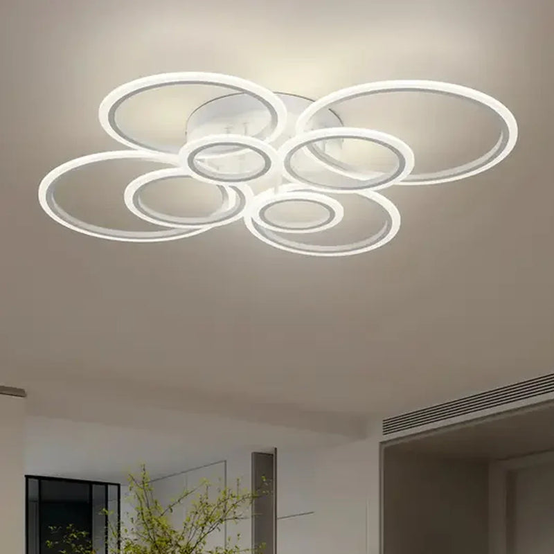Lustra LED cu telecomanda  BETTY 130W, 8 Cercuri, lumina Rece/Calda/Neutra, Dimabila, Alb