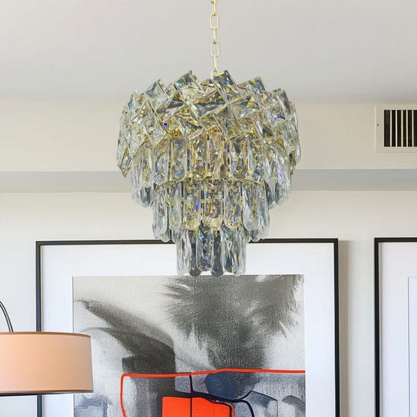 Candelabru Cristal WINDSOR Petito 3xE27, Diametru 30cm, Auriu Lucios, Inaltime Reglabila