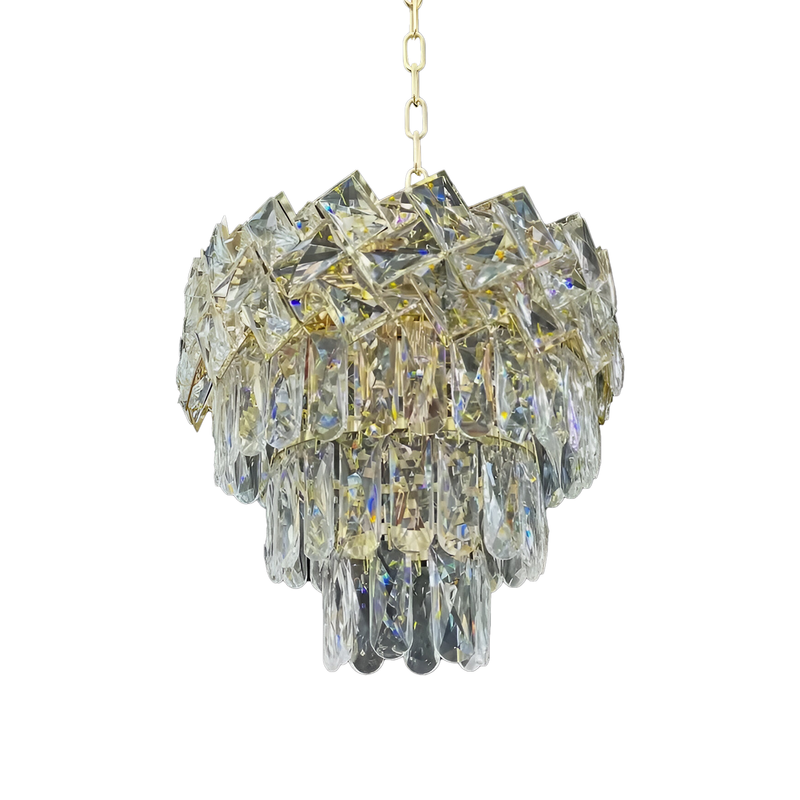 Candelabru Cristal WINDSOR Petito 3xE27, Diametru 30cm, Auriu Lucios, Inaltime Reglabila