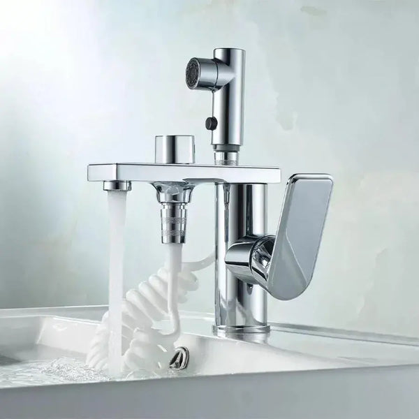 Baterie lavoar multifuncțională cu duș extractabil, finisaj crom lucios, design modern