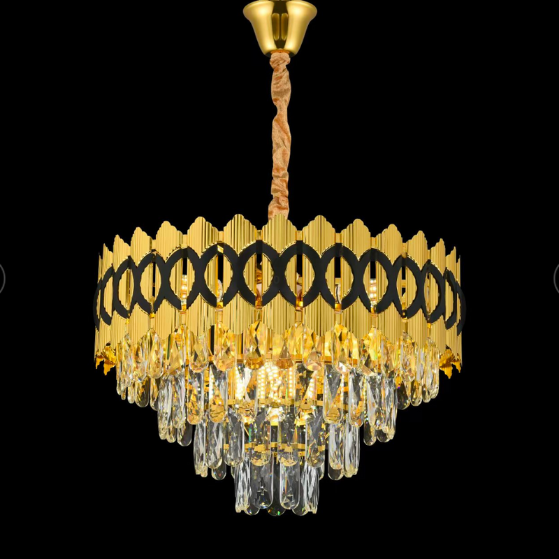 Candelabru Cristal PIERREFONDS Eleganza 8x E14, Diametru 49cm, Auriu Lucios, Inaltime Reglabila