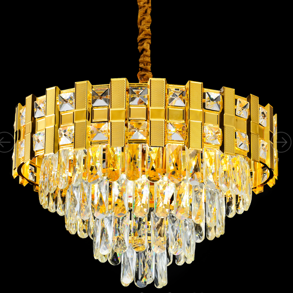 Candelabru Cristal BRAN Mango 8xE14, Diametru 60cm, Auriu Lucios, Inaltime Reglabila
