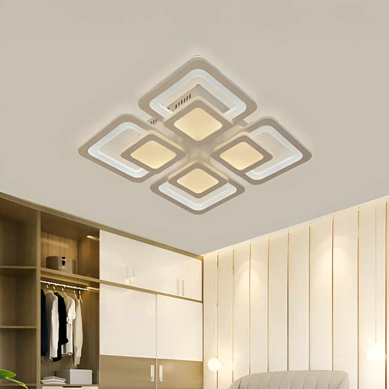 Lustra LED cu telecomanda SUSAN 77W, 4 Patrate, lumina Rece/Calda/Neutra, Dimabila, Alb