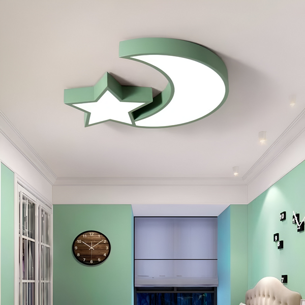 Lustră LED Sofia, 34W, Acril Verde, Formă Lună și Stea, 3000K/4000K/6000K