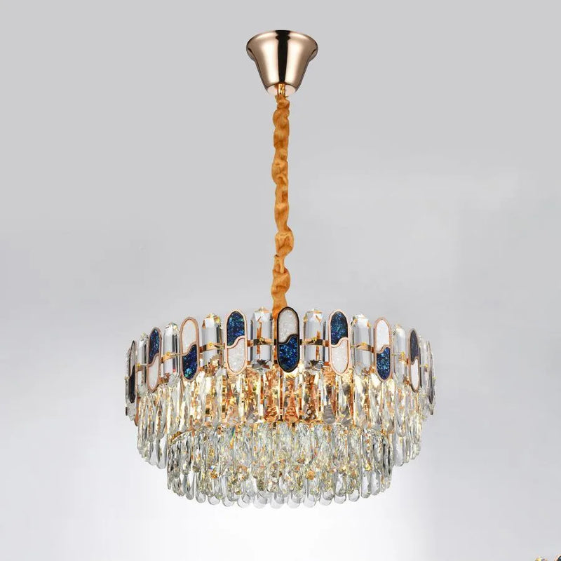 Candelabru Amadi 8*E27, Metal si Cristal, Auriu