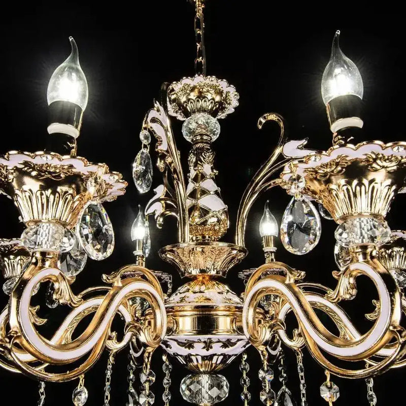 Candelabru Cristal Luciano, 6*E14, Auriu, Metal si Cristal