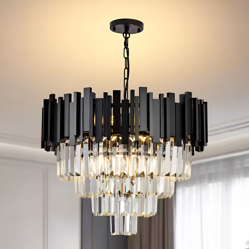 Candelabru Cristal BLOIS Eleganza 8xE14, Diametru 49cm, Negru, Inaltime Reglabila