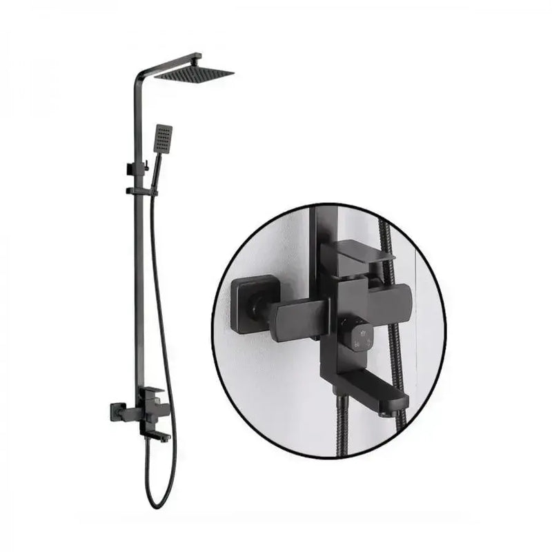 Coloana de dus, Inox, Para Patrata, Efect Ploaie, 3 Functii, Montare Pe Perete, Negru Satin, Accesorii Incluse, HS007