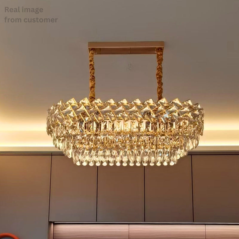 Candelabru Cristal WINDSOR Regalis 10x E14, Diametru 85cm, Auriu Lucios, Inaltime Reglabila