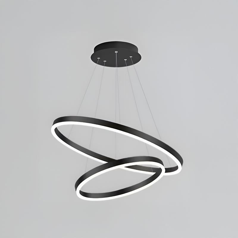 Lustra LED suspendata cu telecomanda CASIANA 69W, 2 Cercuri, lumina Rece/Calda/Neutra, Dimabila, Negru, Inaltime Reglabila