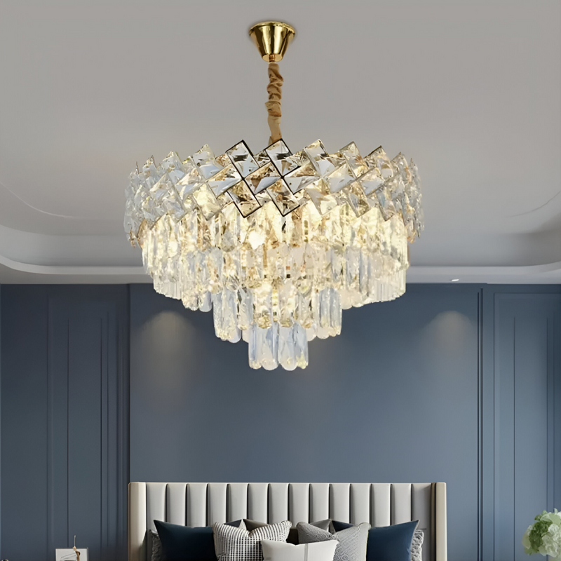Candelabru Cristal WINDSOR Nobile 5xE14, Diametru 40cm, Auriu Lucios, Inaltime Reglabila
