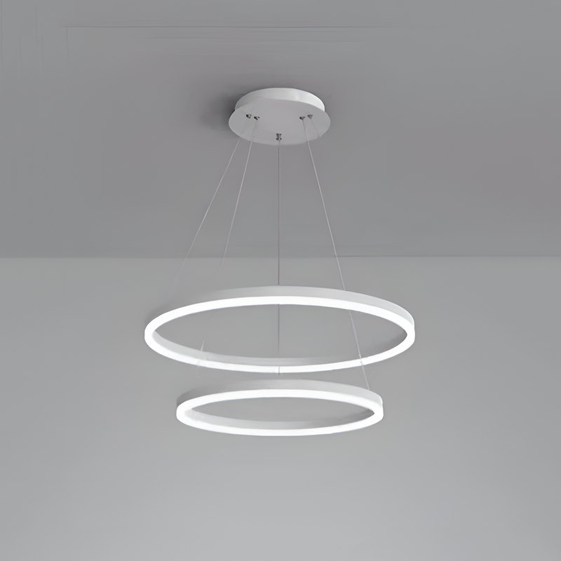 Lustra LED suspendata cu telecomanda CHRISTINE, 69W, 2 Cercuri, lumina Rece/Calda/Neutra, Dimabila, Alb, Inaltime Reglabila