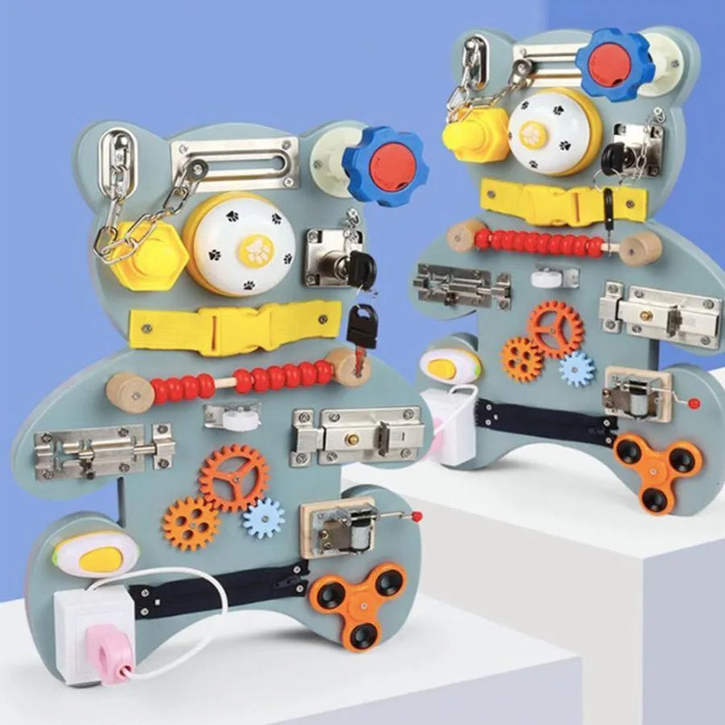Jucarie tip Ursuletului Montessori Multifunctional, Multicolor, Lemn si Plastic