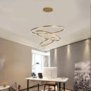 Lustra LED suspendata cu telecomanda AZARIAH 130W, 3 Cercuri, lumina Rece/Calda/Neutra, Dimabila, Auriu Lucios, Inaltime Reglabila