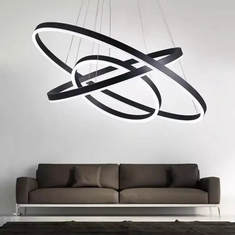 Lustra LED suspendata cu telecomanda CASIANA 84W, 3 Cercuri, lumina Rece/Calda/Neutra, Dimabila, Negru, Inaltime Reglabila