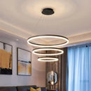 Lustra LED suspendata cu telecomanda CASIANA 84W, 3 Cercuri, lumina Rece/Calda/Neutra, Dimabila, Negru, Inaltime Reglabila