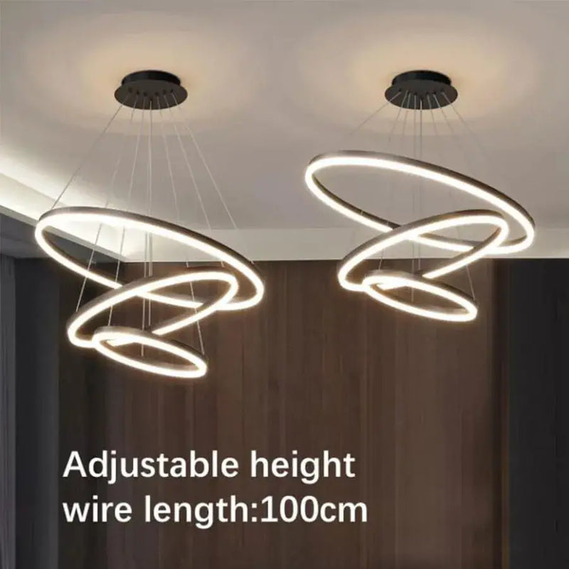 Lustra LED suspendata cu telecomanda CASIANA 84W, 3 Cercuri, lumina Rece/Calda/Neutra, Dimabila, Negru, Inaltime Reglabila