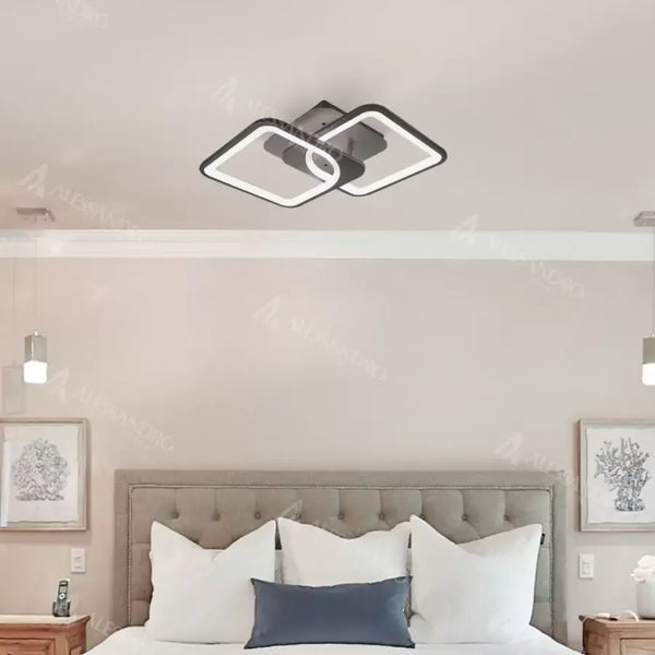 Lustra LED cu telecomanda ZOE 39W, 2 Patrate,  lumina Rece/Calda/Neutra, Dimabila, Negru
