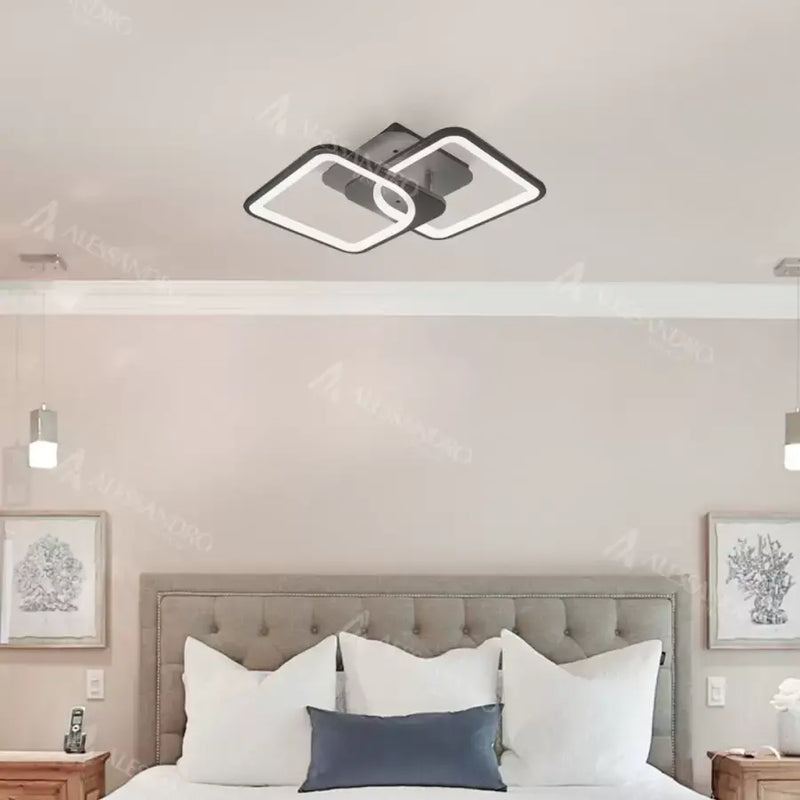 Lustra LED cu telecomanda ZOE 39W, 2 Patrate,  lumina Rece/Calda/Neutra, Dimabila, Negru